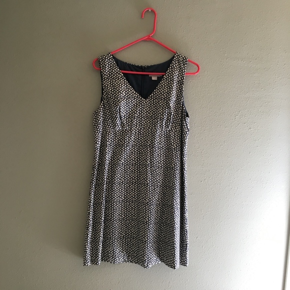 J. Crew Navy/Cream Patterned Dress 10 - Vintage - Picture 7 of 8